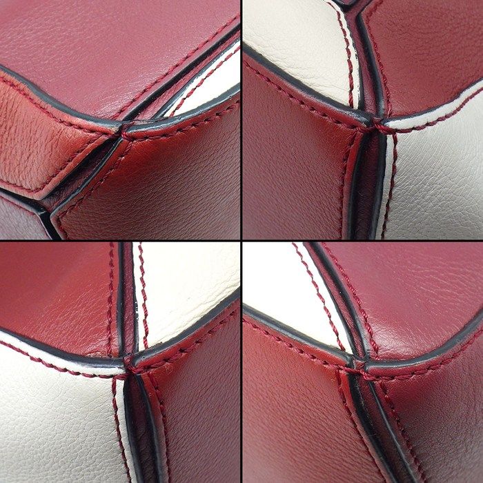 Loewe Shoulder Bag Puzzle Small Wine Garnet Ivory Soft Grain Calf Silver — view 8