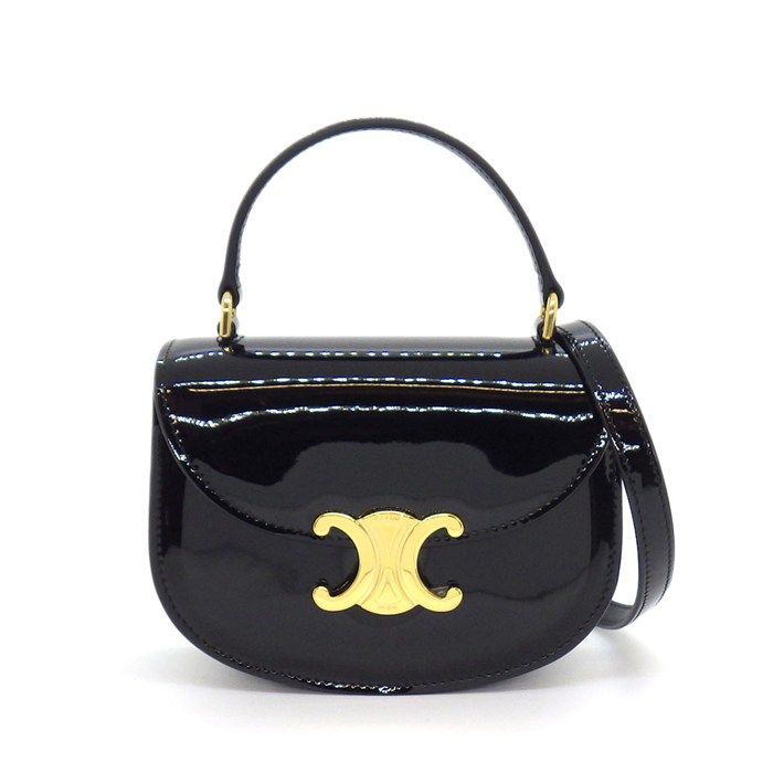 Celine Shoulder Bag Mini Besace Clair Black Patent Calfskin Gold