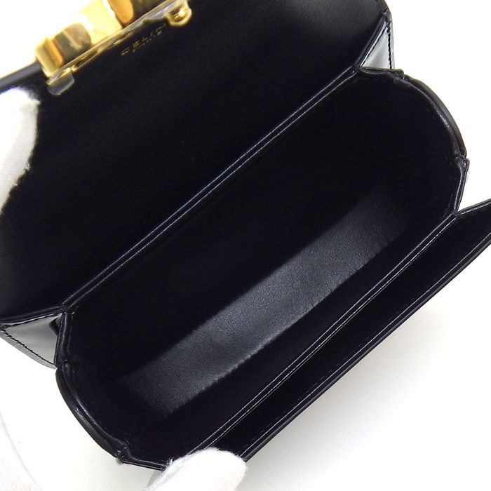 Celine Shoulder Bag Mini Besace Clair Black Patent Calfskin Gold — view 5