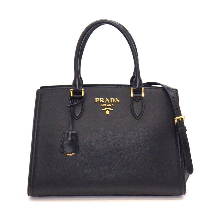 Prada Tote Shoulder Bag 2-Way Black Saffiano Leather Gold