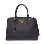 Prada Tote Shoulder Bag 2-Way Black Saffiano Leather Gold