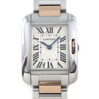 Cartier Watch Tank Anne Gray SM Rectangular Guilloche Silver Dial 18k Pink Gold
