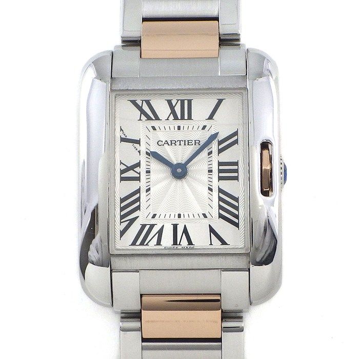 Cartier Watch Tank Anne Gray SM Rectangular Guilloche Silver Dial 18k Pink Gold