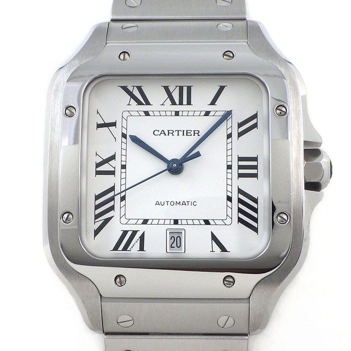Cartier Watch Santos LM Date Square Silver Opa Line Dial SS Automatic Winding