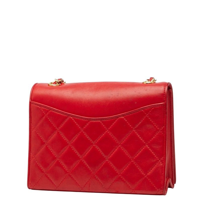Chanel Quilted CC Logo Chain Shoulder Bag Red Lambskin — view 2