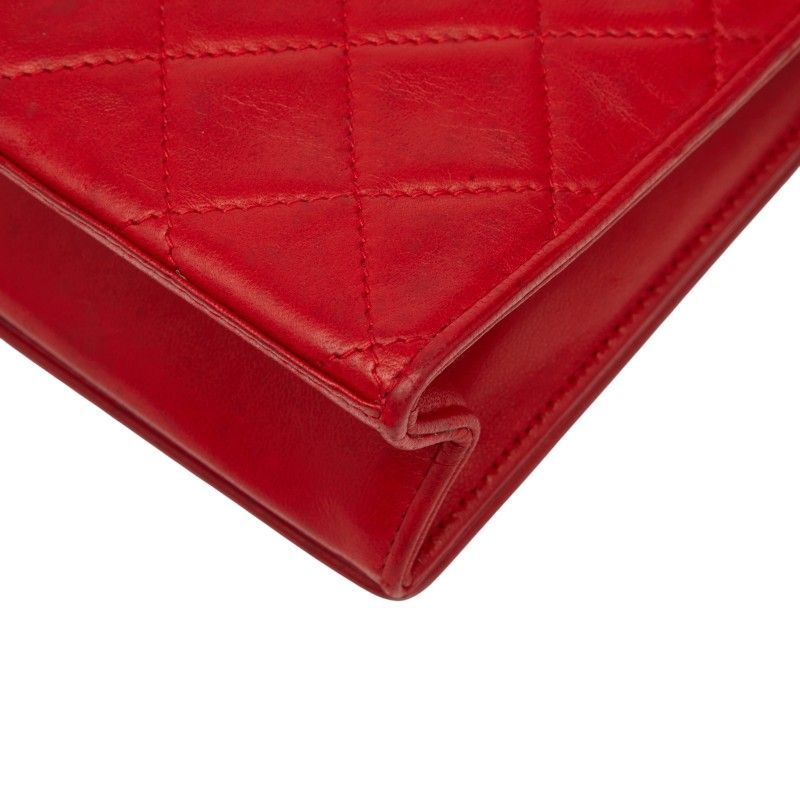 Chanel Quilted CC Logo Chain Shoulder Bag Red Lambskin — view 6