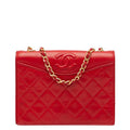Chanel Quilted CC Logo Chain Shoulder Bag Red Lambskin