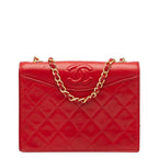 Chanel Quilted CC Logo Chain Shoulder Bag Red Lambskin