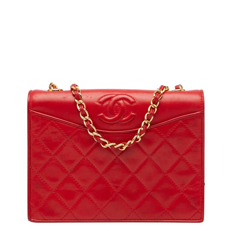 Chanel Quilted CC Logo Chain Shoulder Bag Red Lambskin
