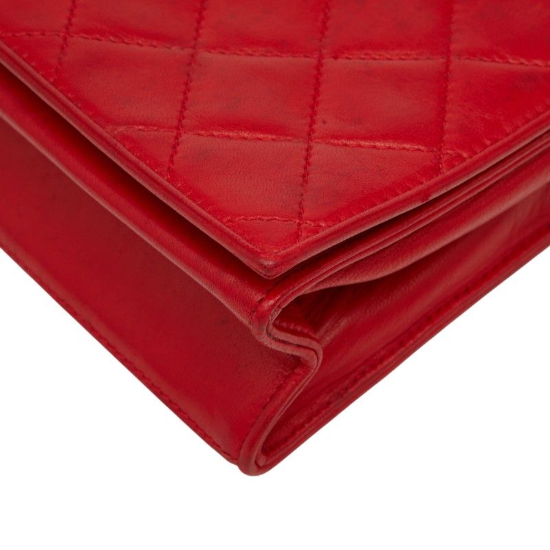 Chanel Quilted CC Logo Chain Shoulder Bag Red Lambskin — view 4