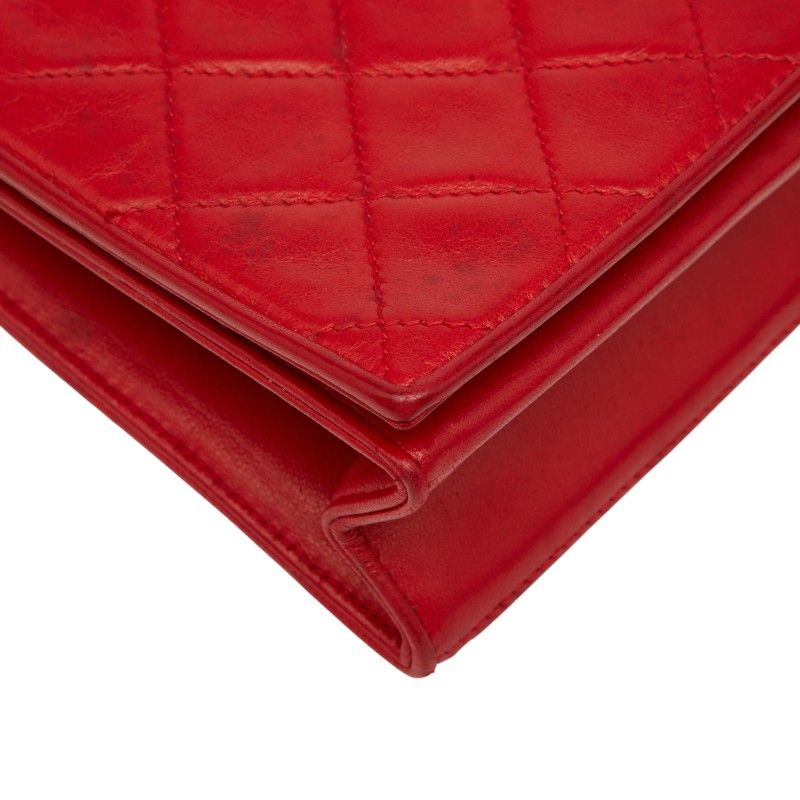 Chanel Quilted CC Logo Chain Shoulder Bag Red Lambskin — view 5