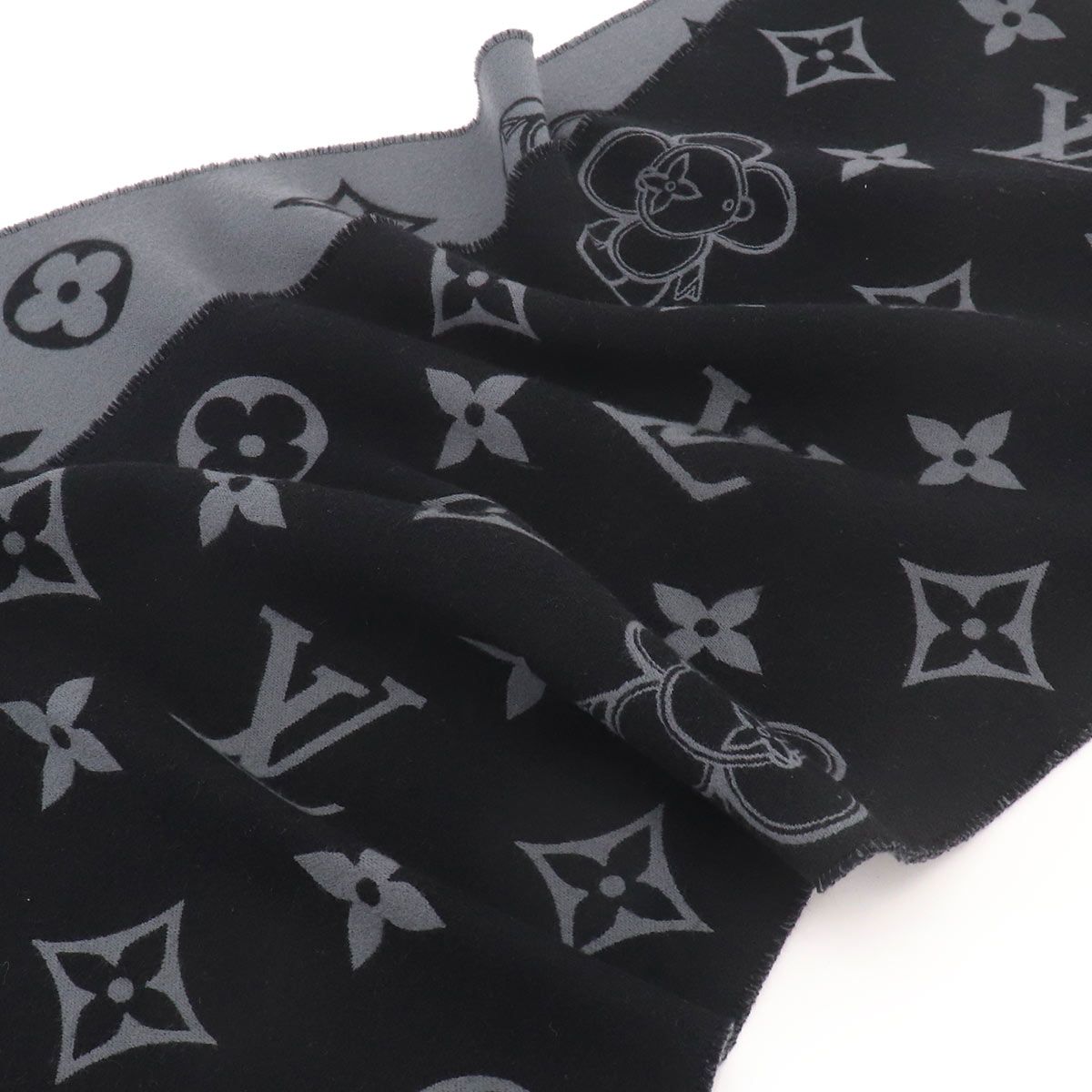 Louis Vuitton Scarf Monogram Vivienne Wool Black Gray Winter — view 2