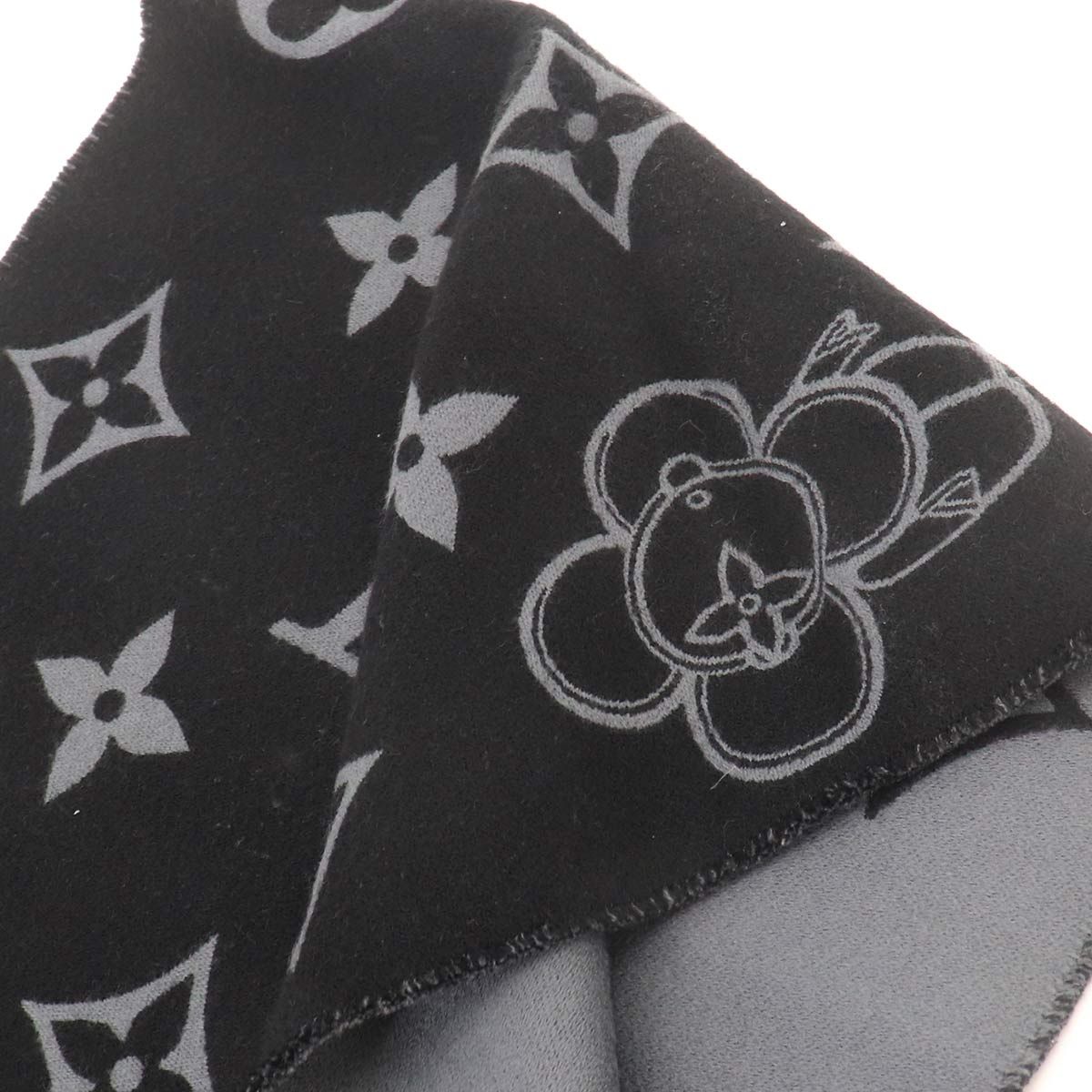 Louis Vuitton Scarf Monogram Vivienne Wool Black Gray Winter — view 3