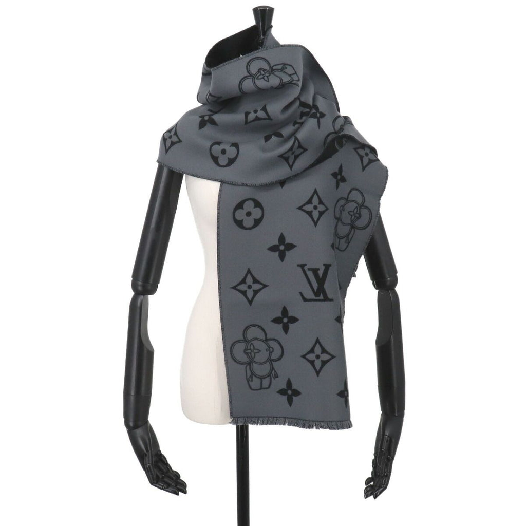 Louis Vuitton Scarf Monogram Vivienne Wool Black Gray Winter — view 6