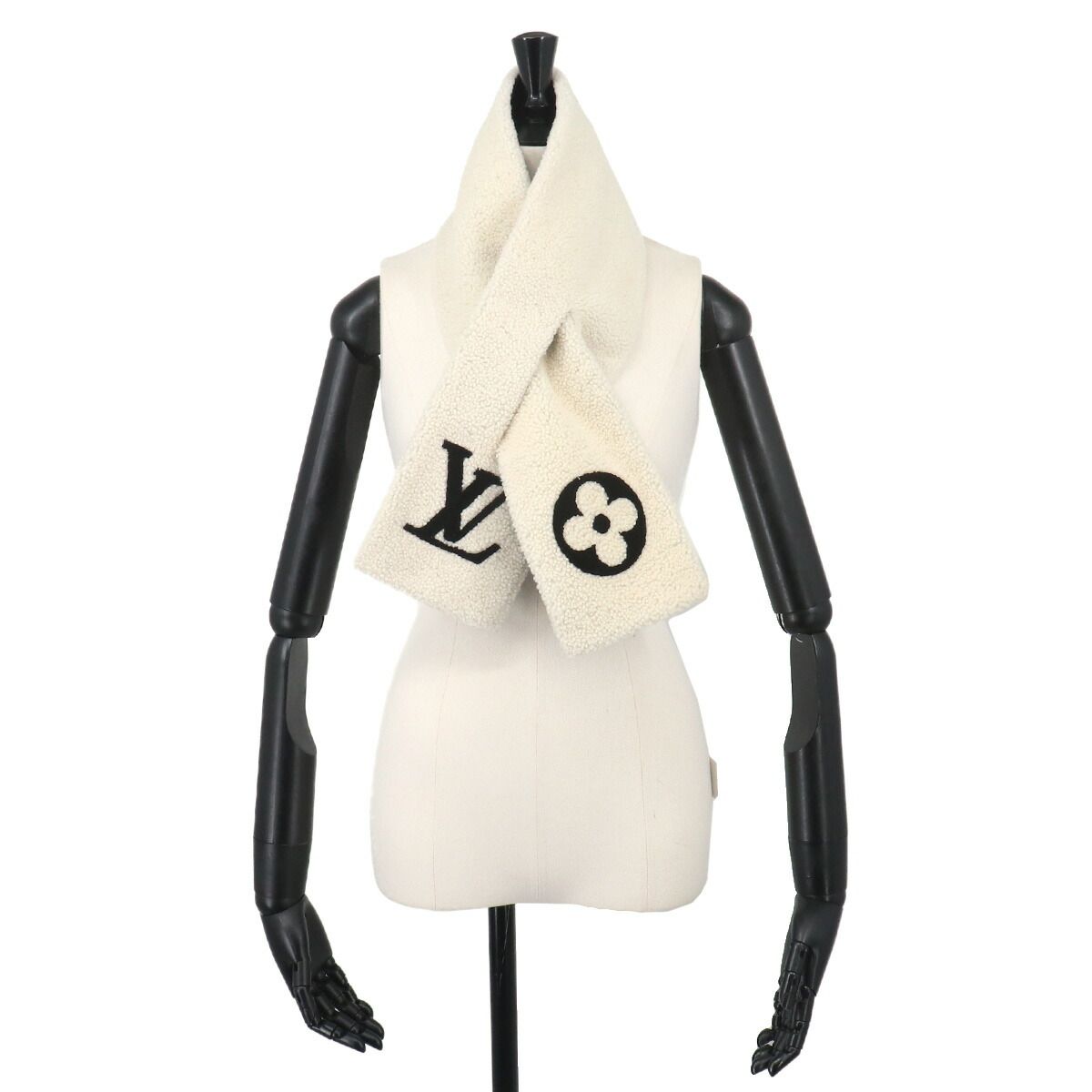 Louis Vuitton Echarpe Shearling Scarf White Black Winter — view 6