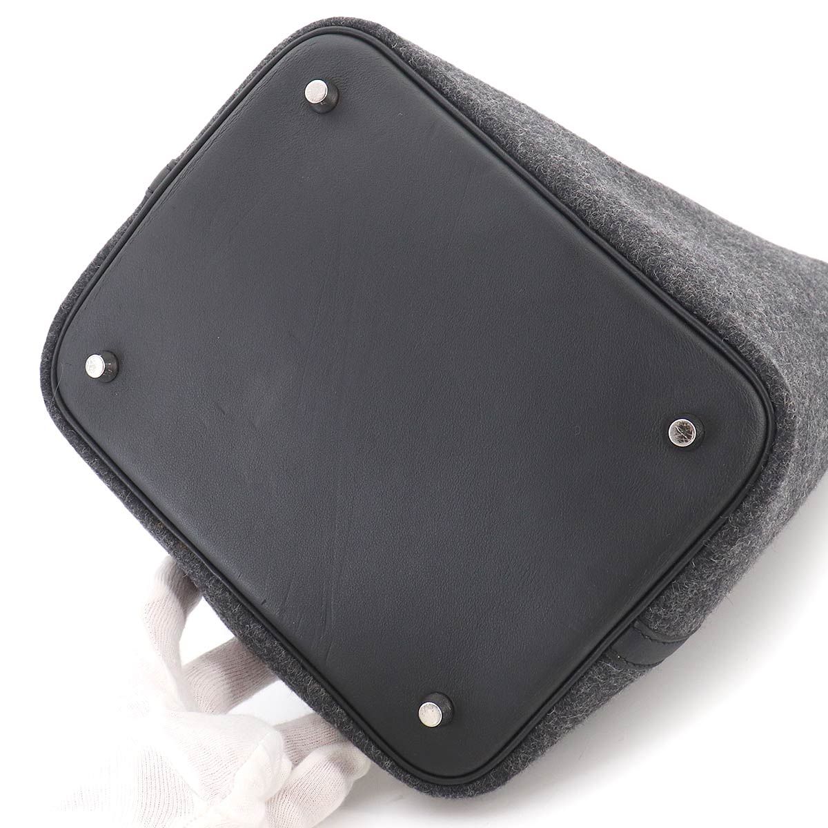 Hermes Picotin Lock MM Hand Bag Felt Swift Graphite Black — view 8