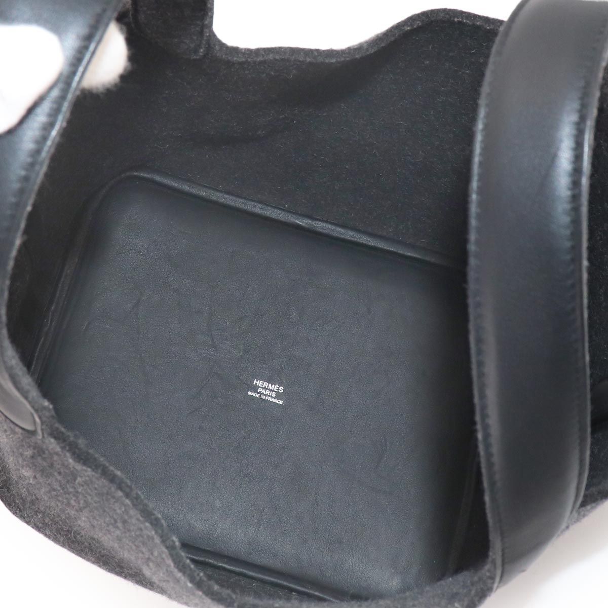 Hermes Picotin Lock MM Hand Bag Felt Swift Graphite Black — view 7