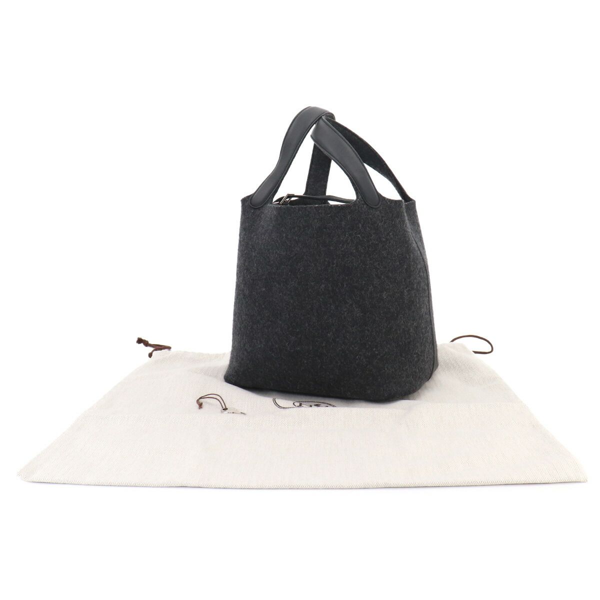 Hermes Picotin Lock MM Hand Bag Felt Swift Graphite Black — view 2