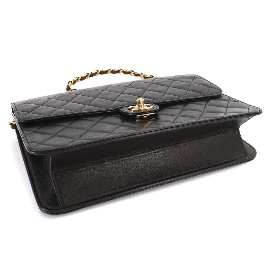 Chanel Quilted Chain Shoulder Bag Lambskin Black Gold Vintage — view 5