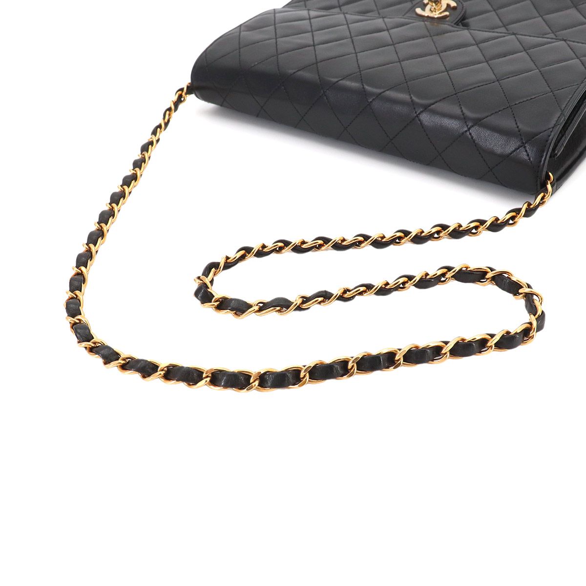 Chanel Quilted Chain Shoulder Bag Lambskin Black Gold Vintage — view 6