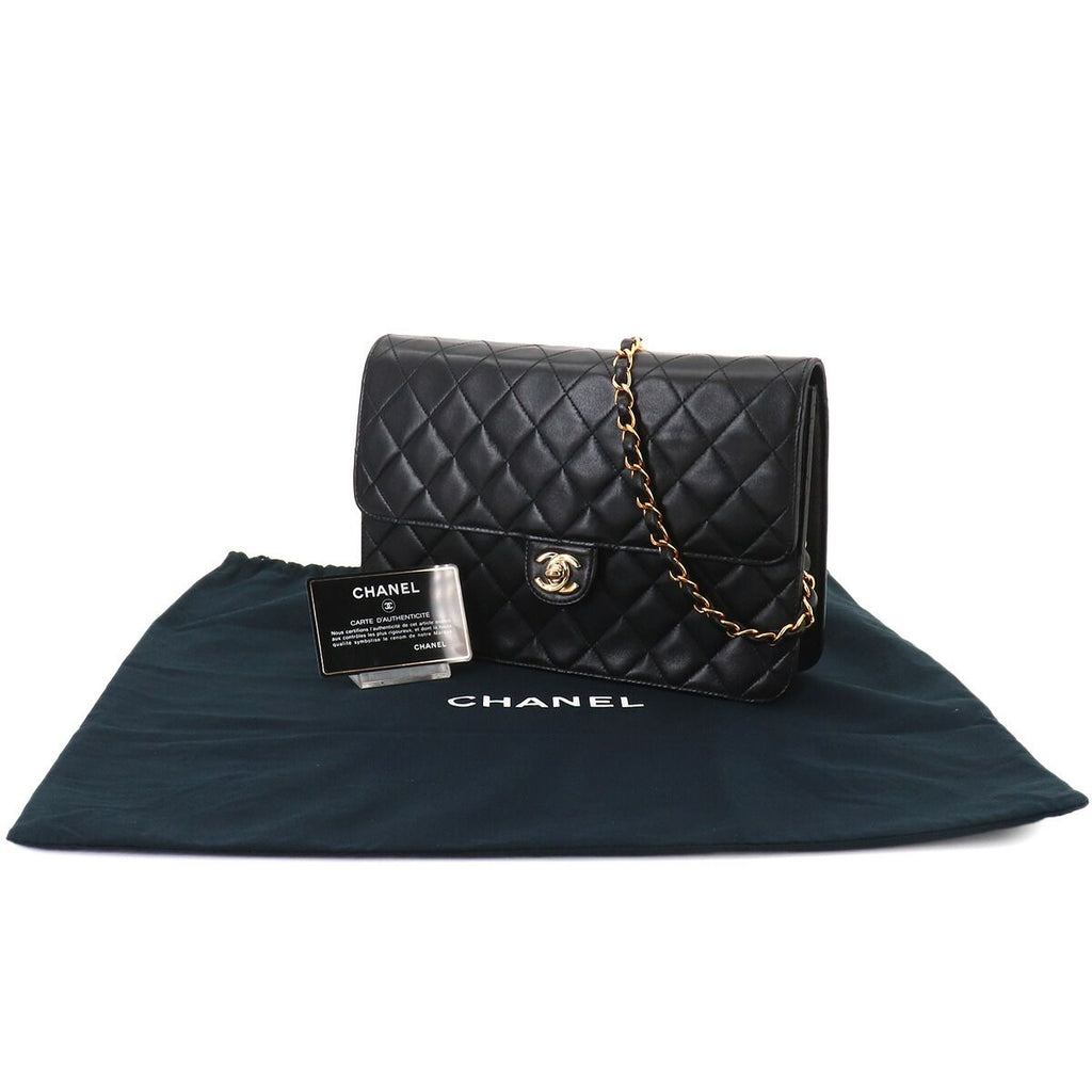 Chanel Quilted Chain Shoulder Bag Lambskin Black Gold Vintage — view 2