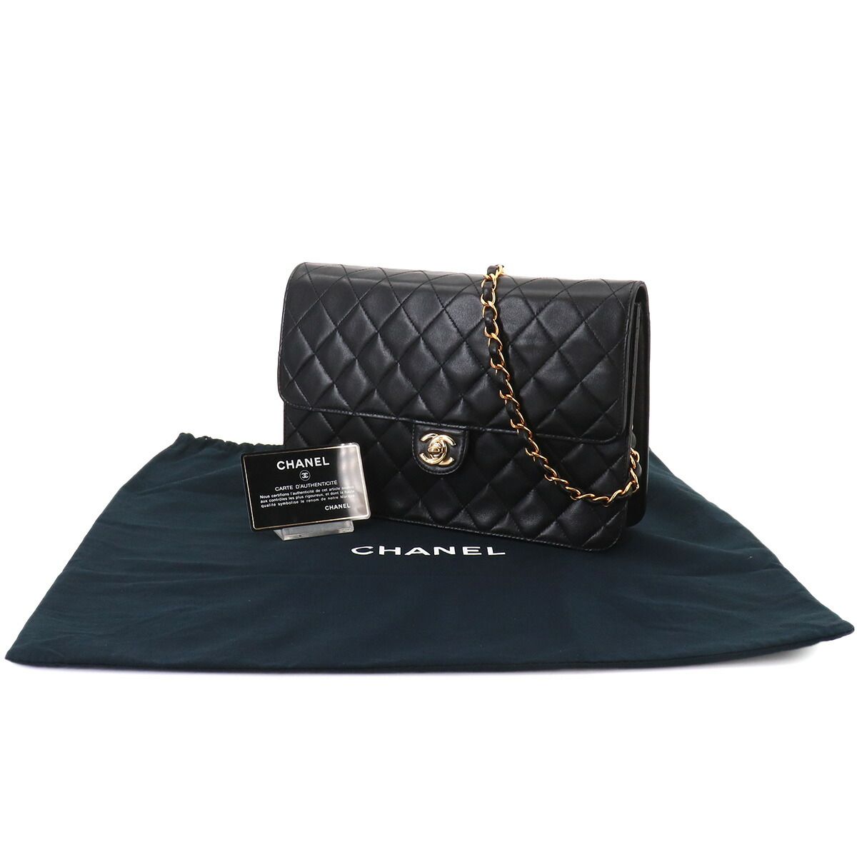Chanel Quilted Chain Shoulder Bag Lambskin Black Gold Vintage — view 2