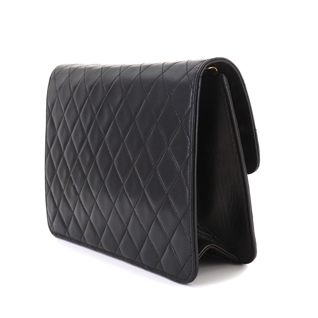 Chanel Quilted Chain Shoulder Bag Lambskin Black Gold Vintage — view 4