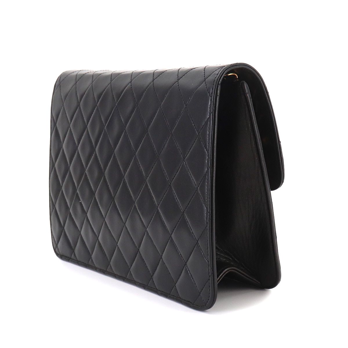 Chanel Quilted Chain Shoulder Bag Lambskin Black Gold Vintage — view 4