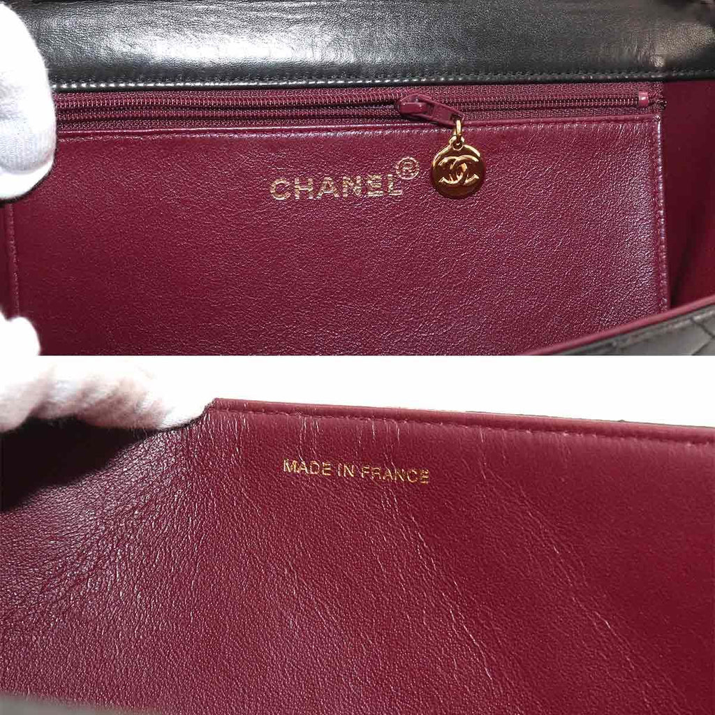Chanel Quilted Chain Shoulder Bag Lambskin Black Gold Vintage — view 8