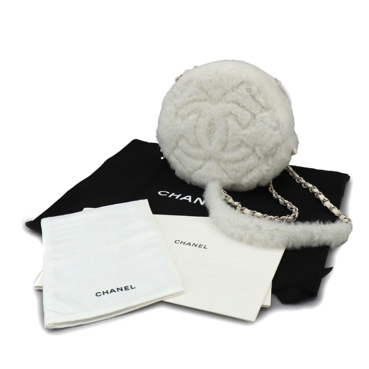 Chanel Chain Shoulder Bag Shearling Leather White — view 2