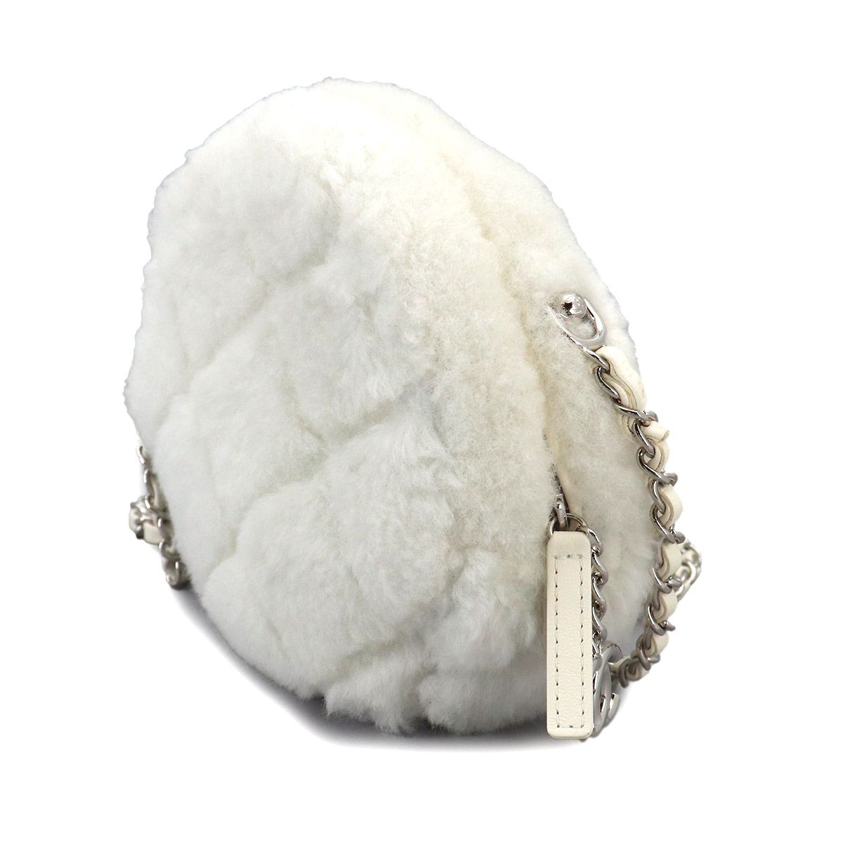 Chanel Chain Shoulder Bag Shearling Leather White — view 4