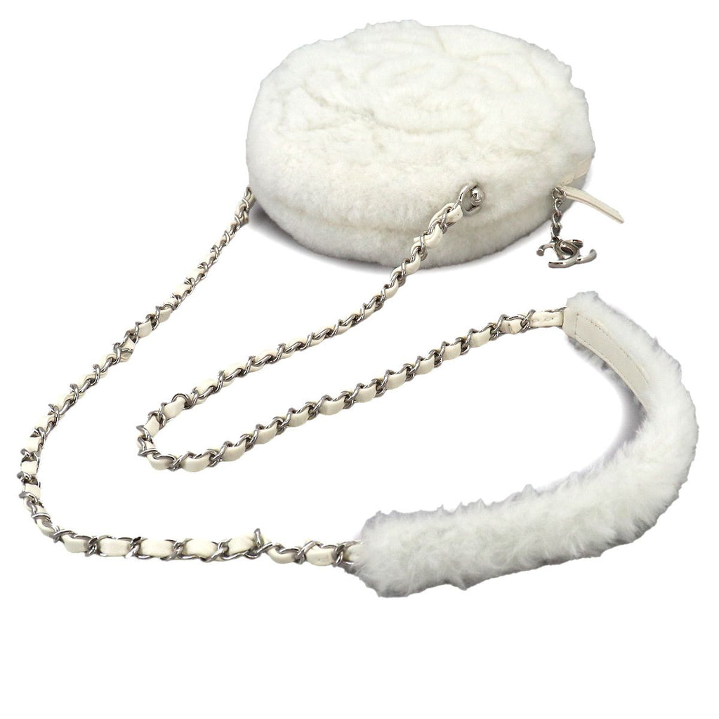 Chanel Chain Shoulder Bag Shearling Leather White — view 6