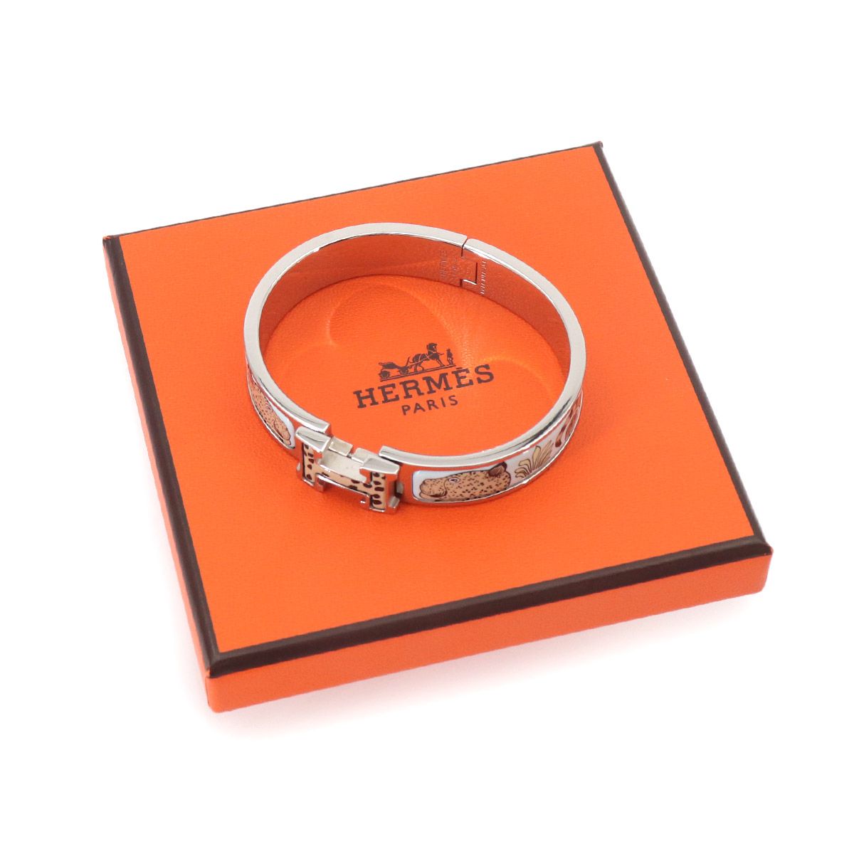 Hermes Clic PM Leopard Bangle Multicolor Silver Bracelet — view 2