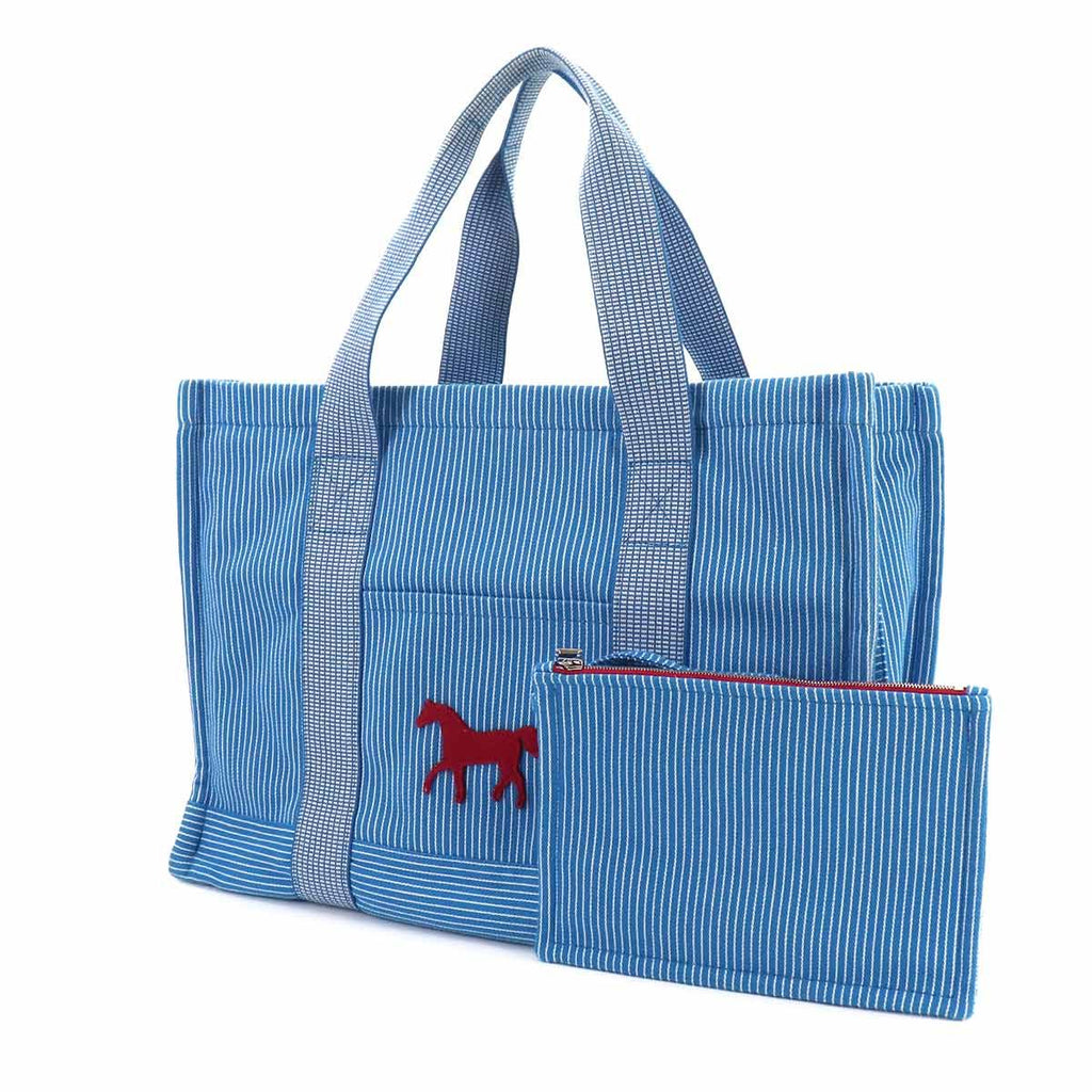 Hermes Caval Tote Cotton Canvas Blue Horse Cheval — view 2
