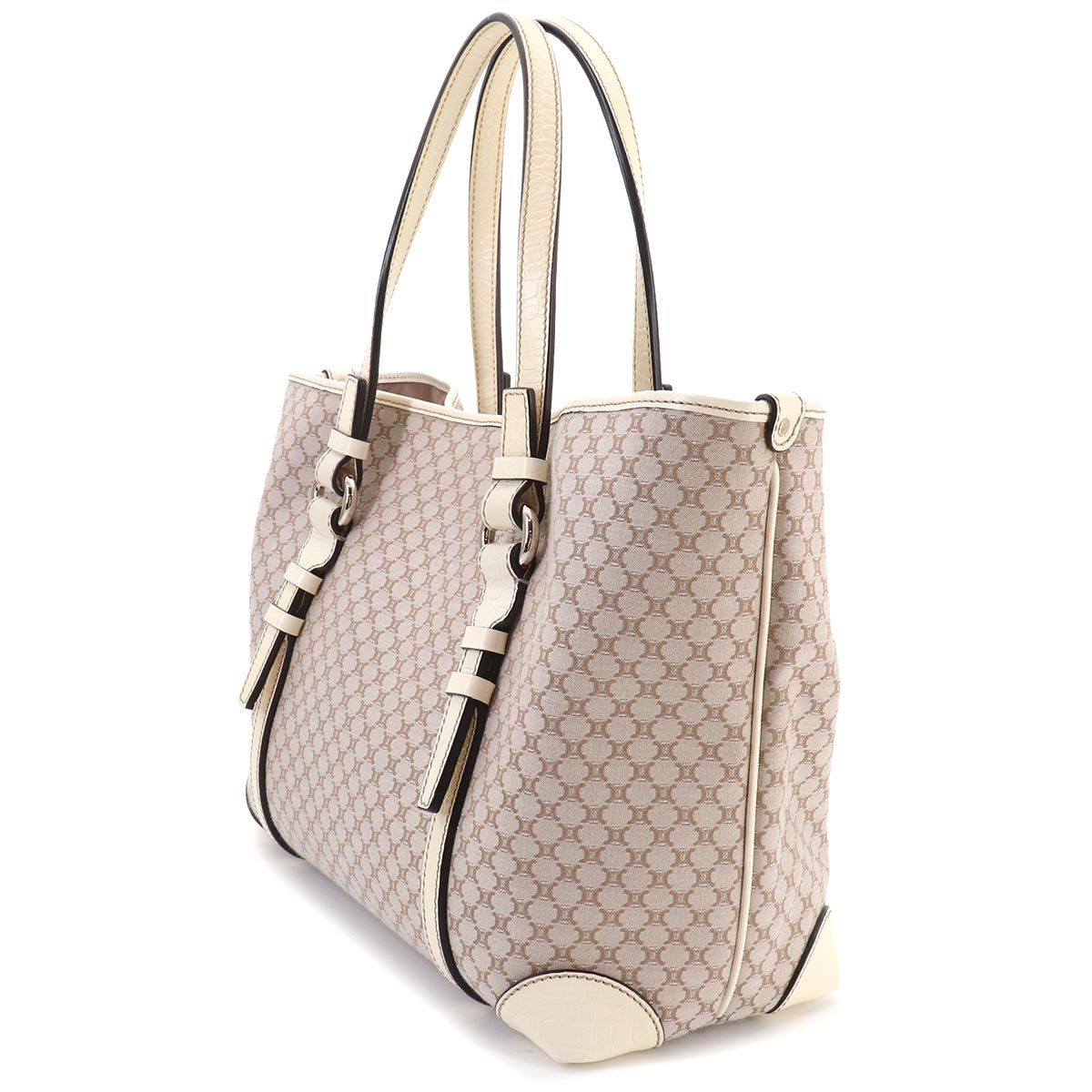 Celine Macadam Tote Canvas Leather Beige White Gold — view 3