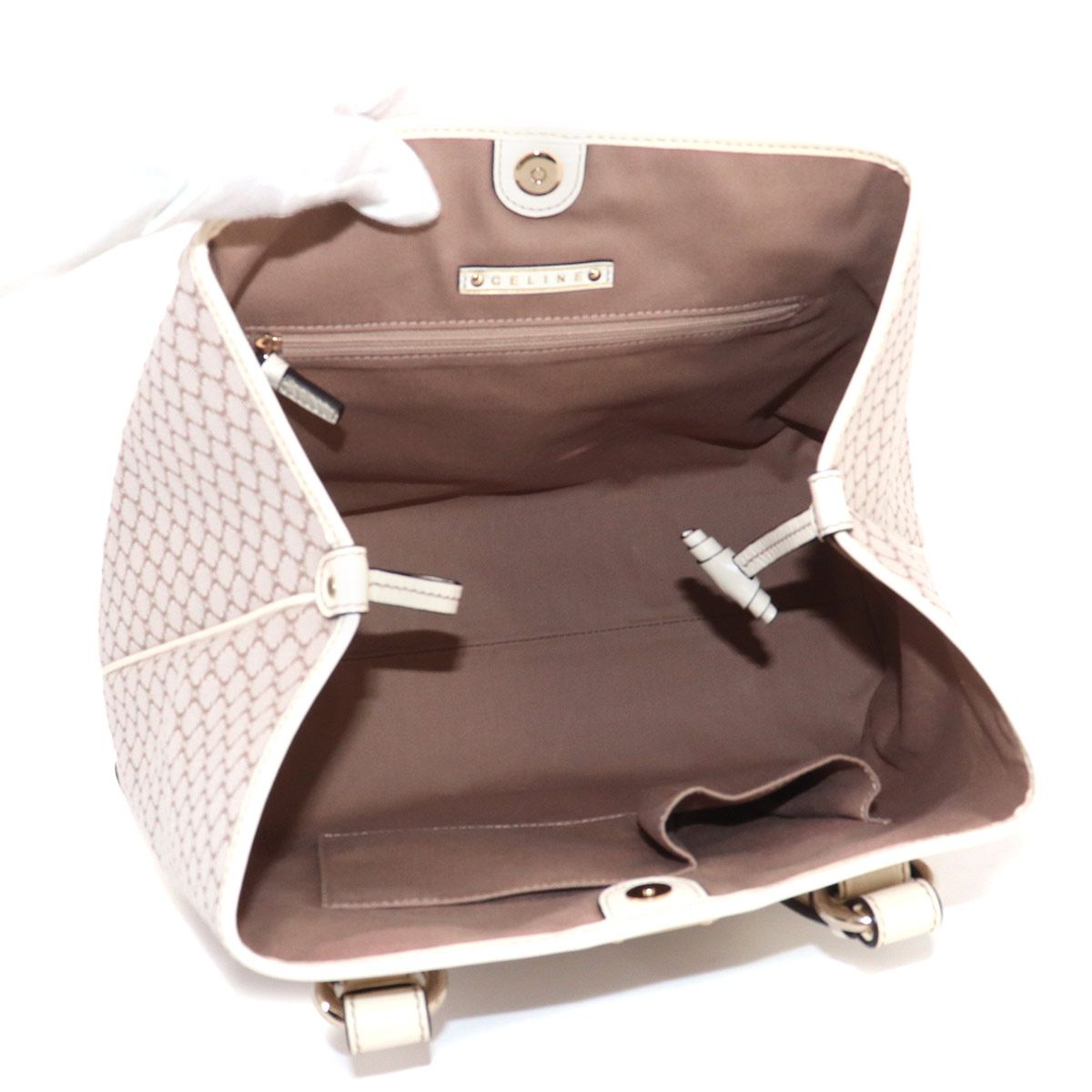 Celine Macadam Tote Canvas Leather Beige White Gold — view 7