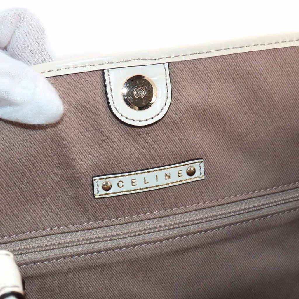 Celine Macadam Tote Canvas Leather Beige White Gold — view 9