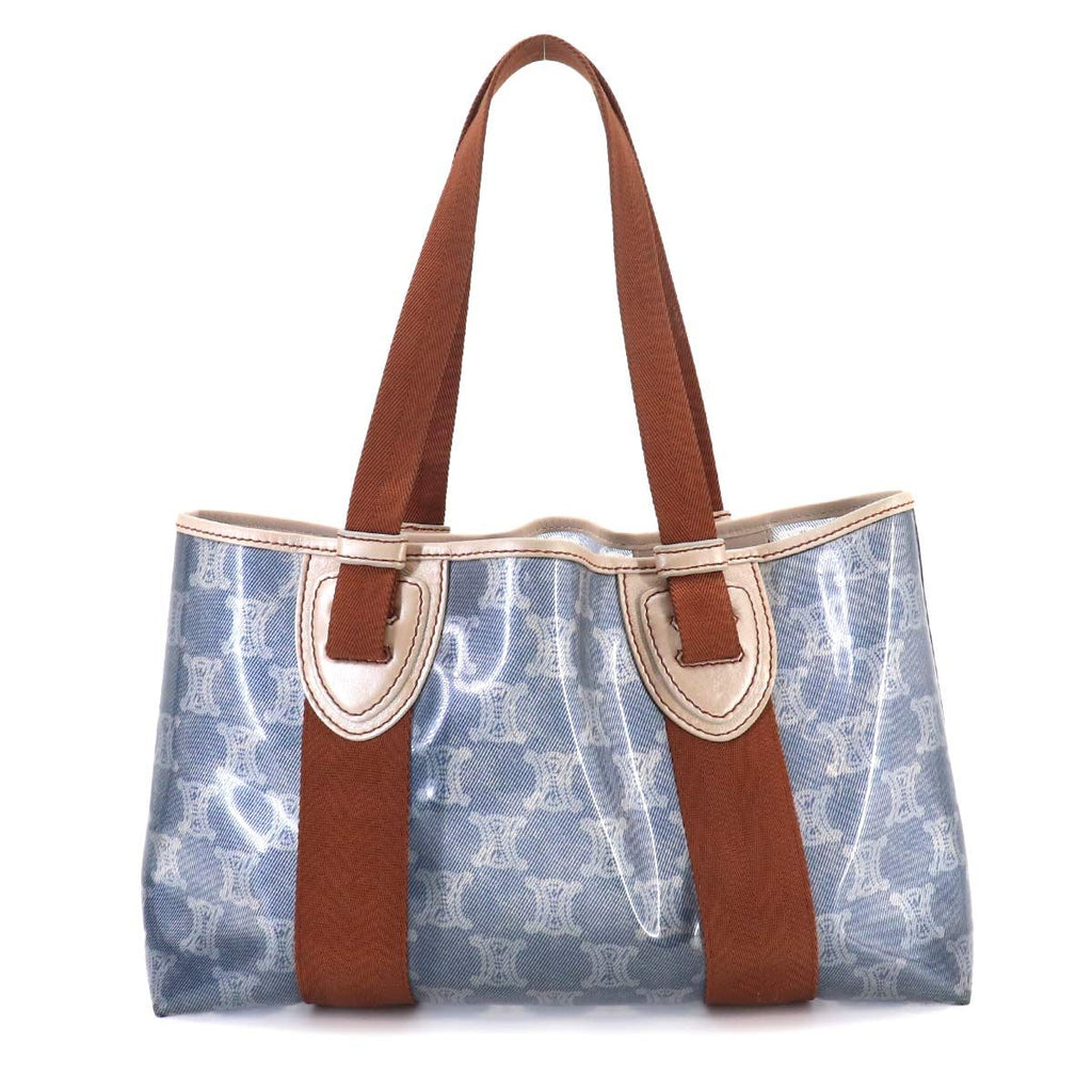 Celine Macadam Tote Vinyl Canvas Leather Blue Brown Vintage — view 3