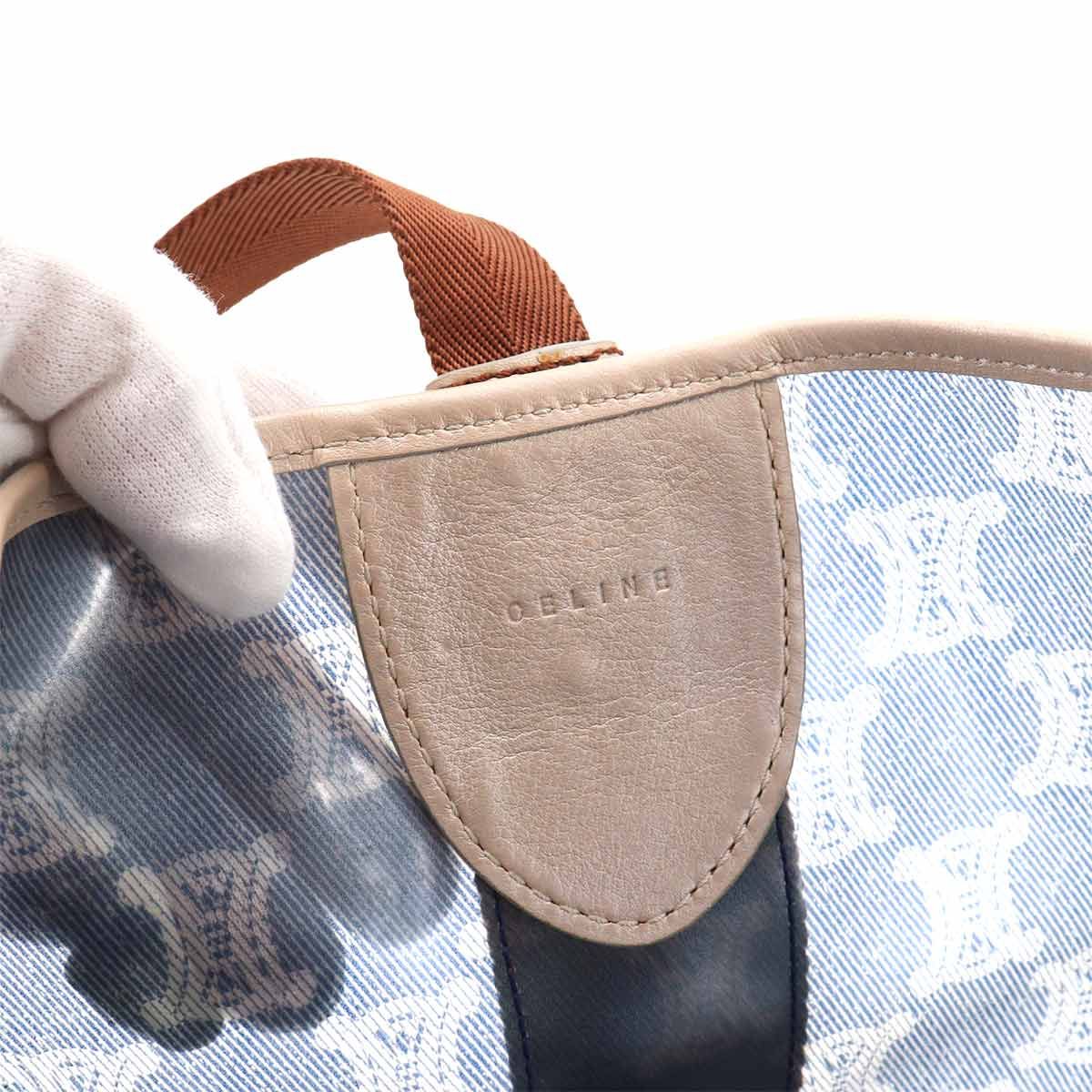 Celine Macadam Tote Vinyl Canvas Leather Blue Brown Vintage — view 8