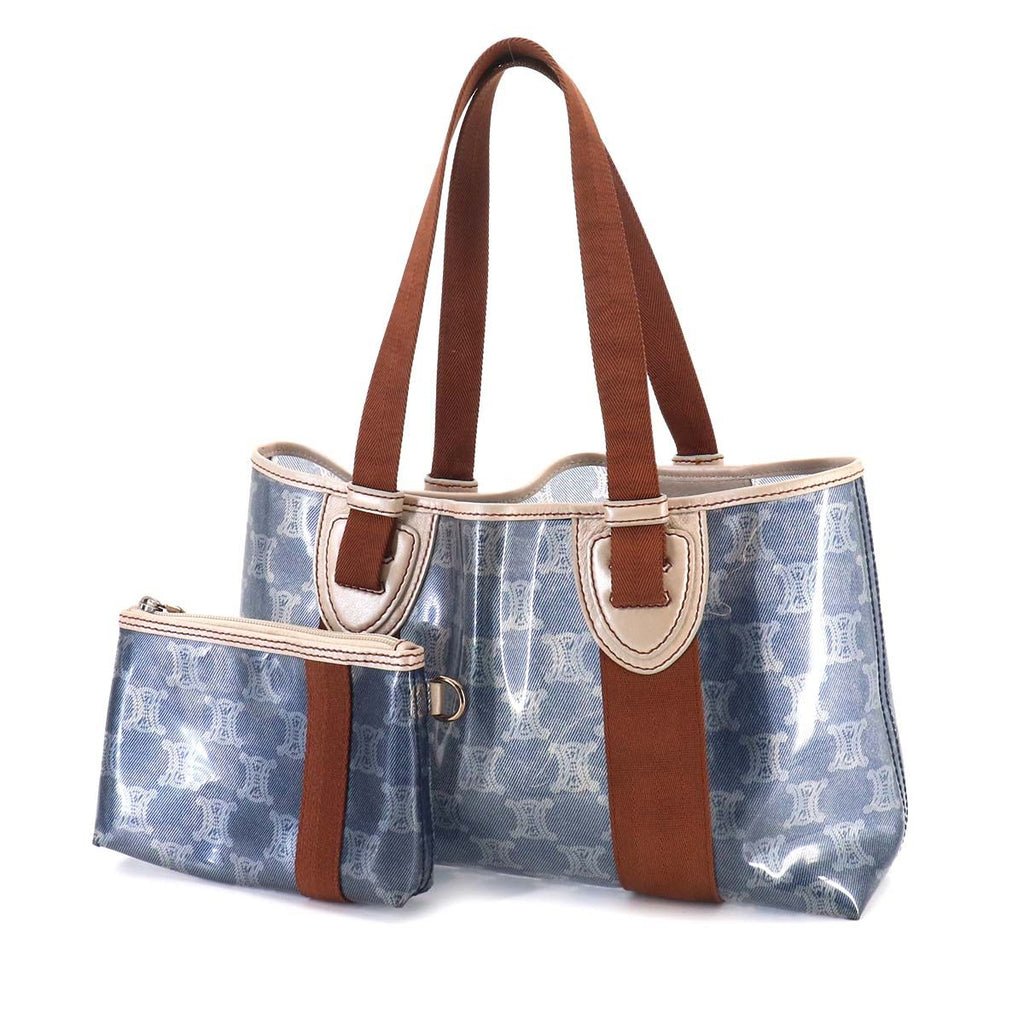 Celine Macadam Tote Vinyl Canvas Leather Blue Brown Vintage — view 2