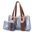 Celine Macadam Tote Vinyl Canvas Leather Blue Brown Vintage — view 2