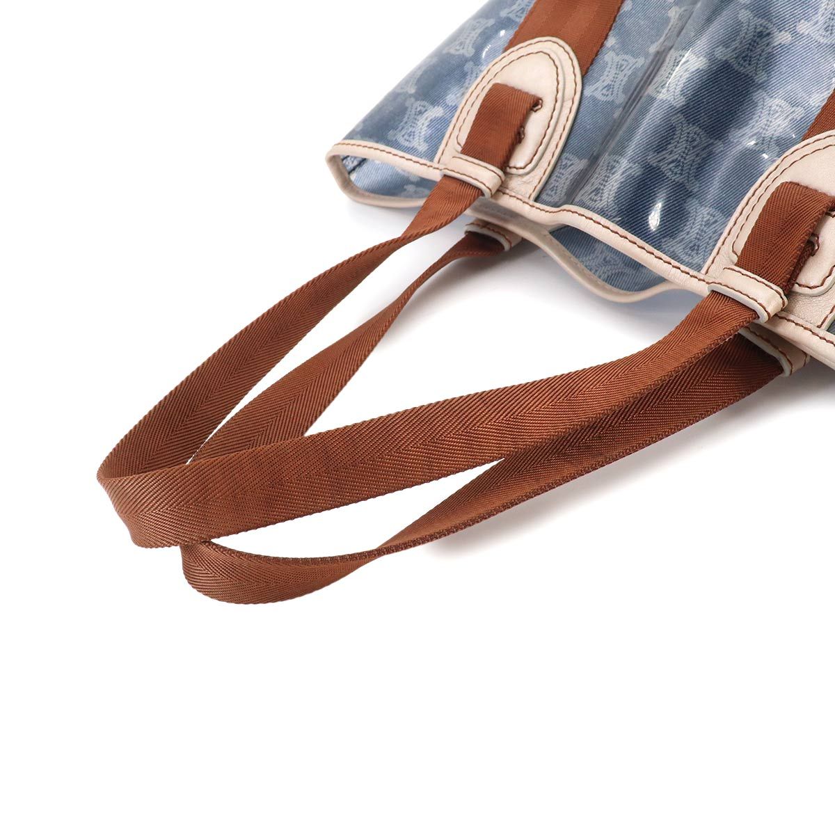 Celine Macadam Tote Vinyl Canvas Leather Blue Brown Vintage — view 6