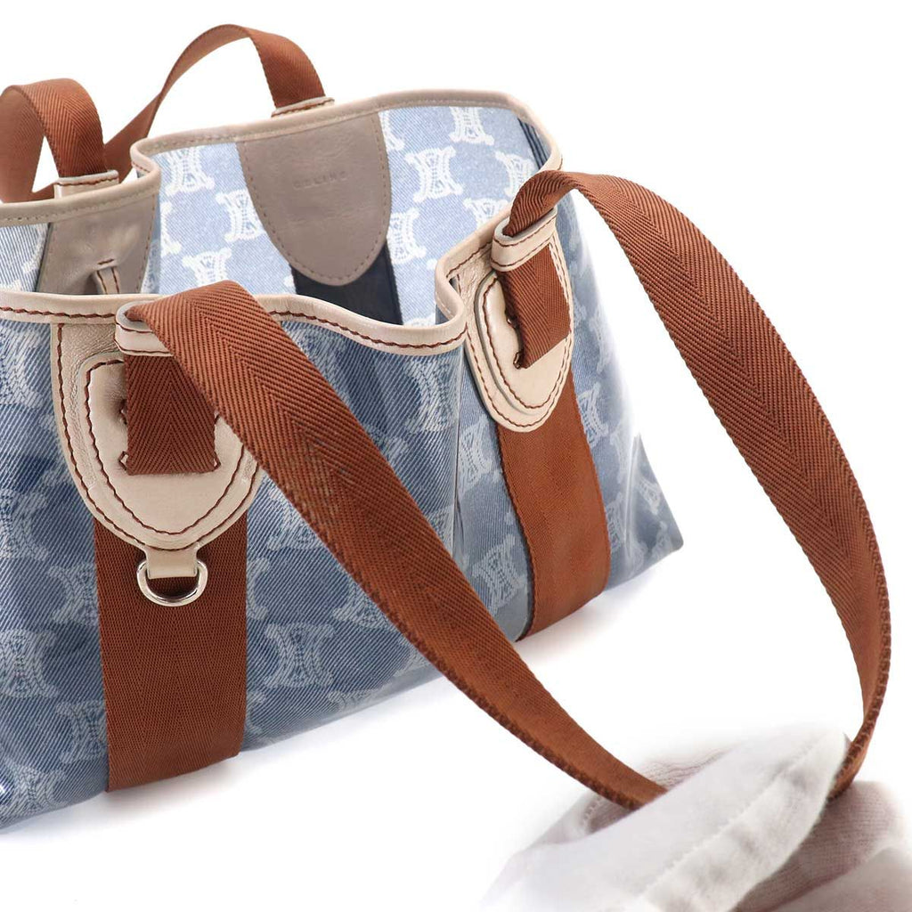 Celine Macadam Tote Vinyl Canvas Leather Blue Brown Vintage — view 9