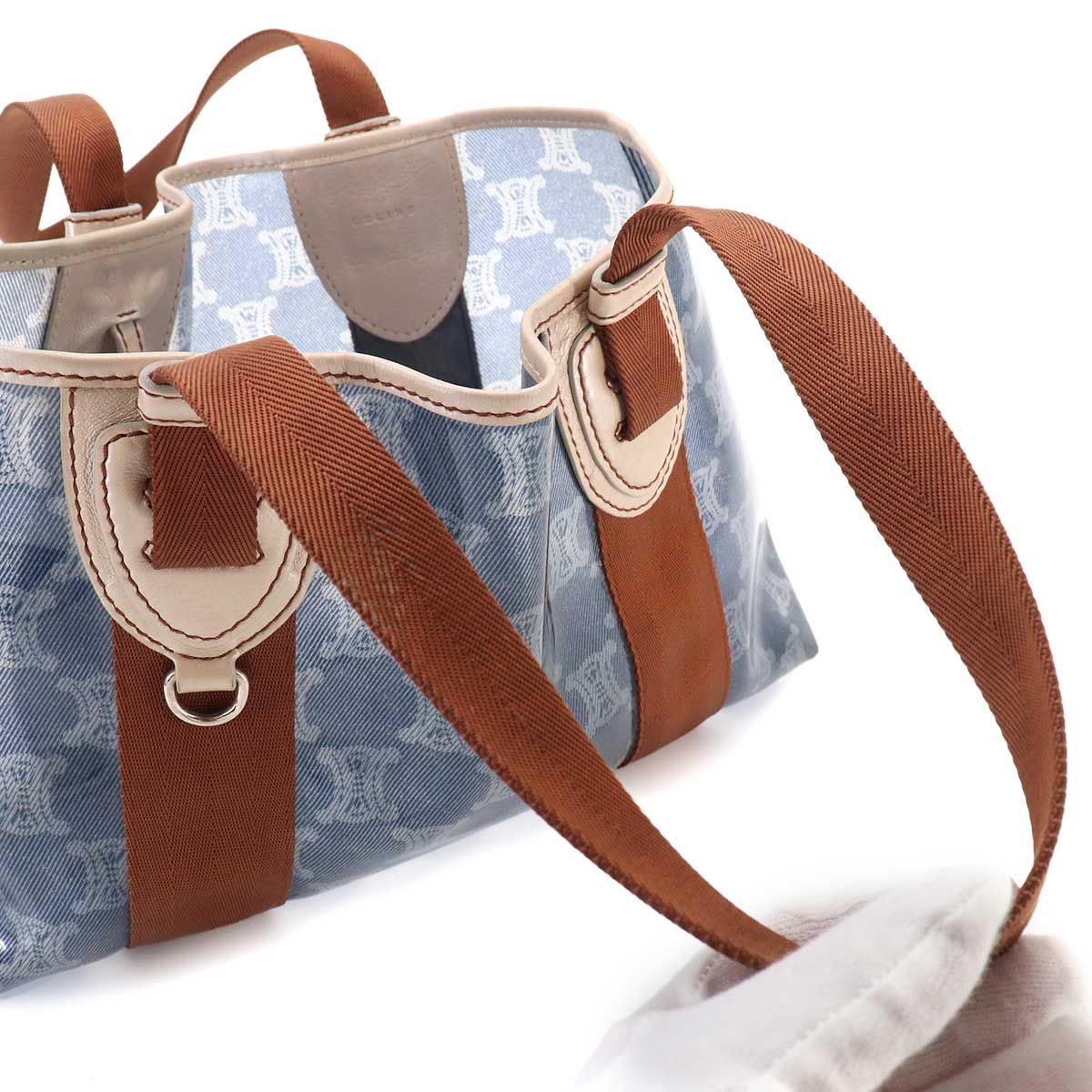 Celine Macadam Tote Vinyl Canvas Leather Blue Brown Vintage — view 9