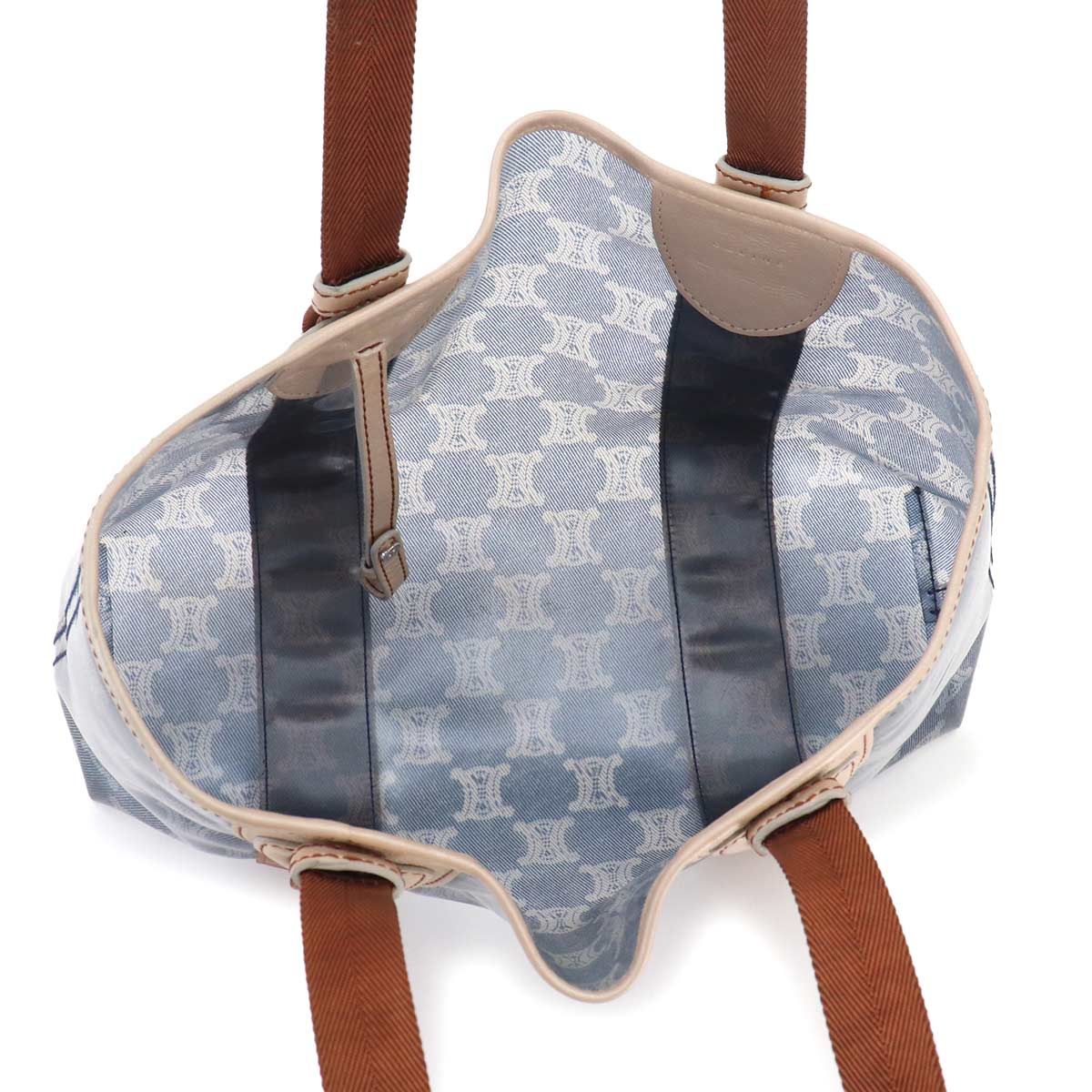 Celine Macadam Tote Vinyl Canvas Leather Blue Brown Vintage — view 7