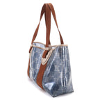 Celine Macadam Tote Vinyl Canvas Leather Blue Brown Vintage — view 4