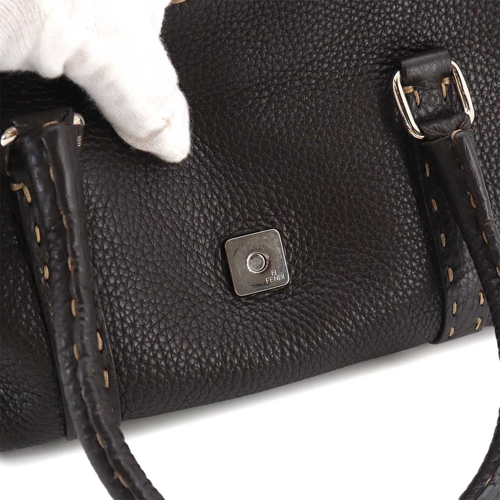 Fendi Selleria Mini Linda Hand Bag Leather Dark Brown Silver — view 9