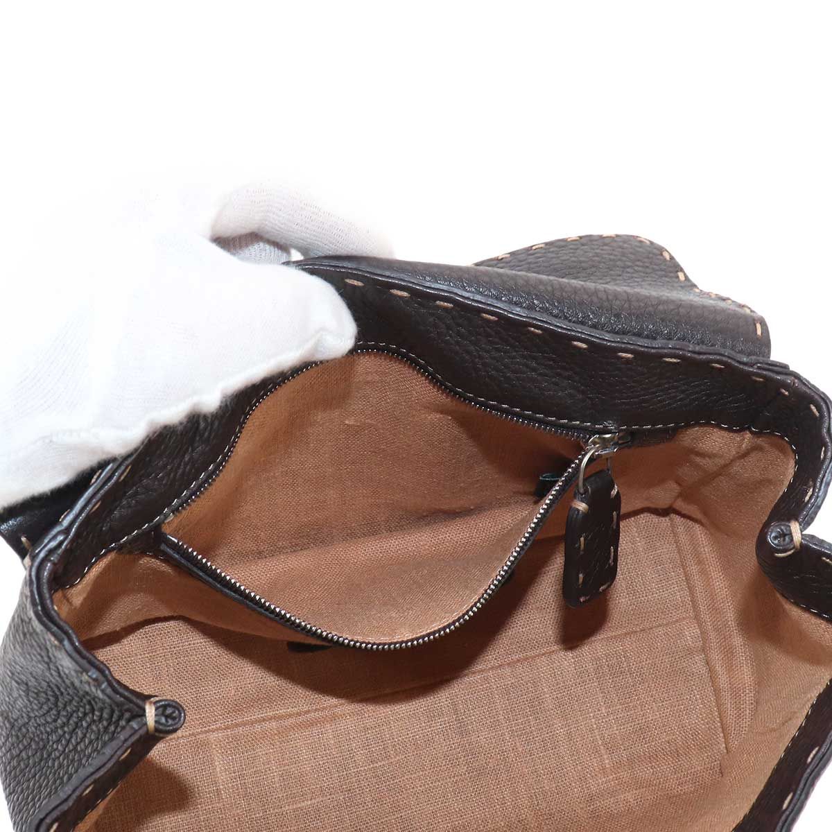 Fendi Selleria Mini Linda Hand Bag Leather Dark Brown Silver — view 7
