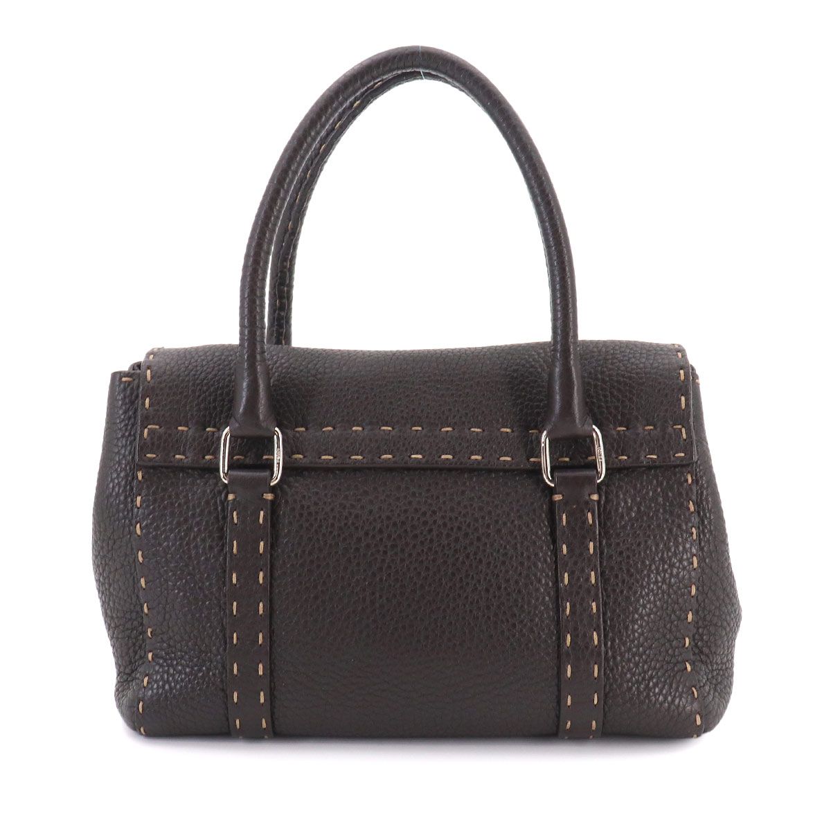 Fendi Selleria Mini Linda Hand Bag Leather Dark Brown Silver — view 2