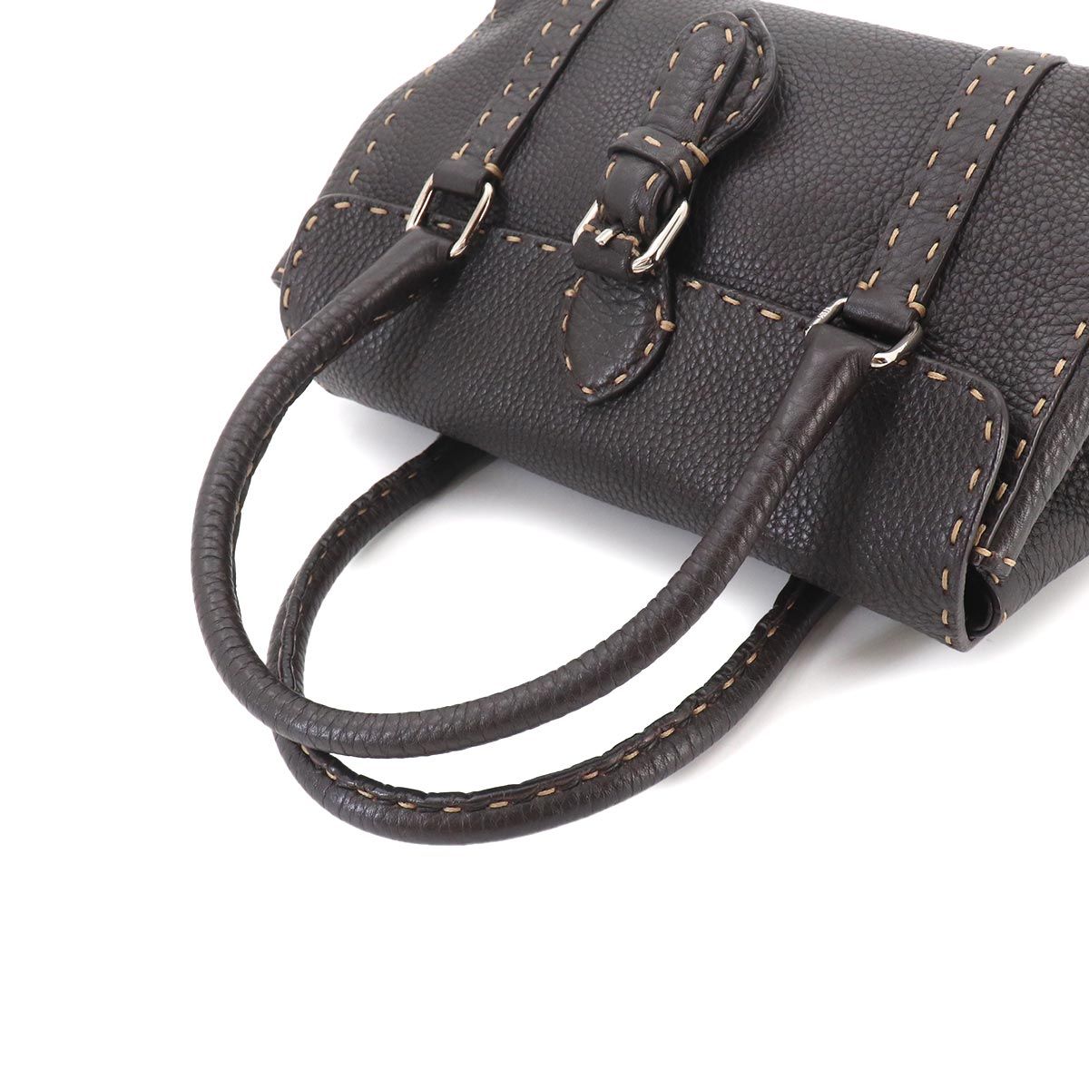 Fendi Selleria Mini Linda Hand Bag Leather Dark Brown Silver — view 5